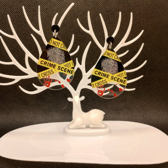 Crime Scene DO NOT CROSS Tape Earrings True Crime Serial Killer Murder - Picture 4 of 4